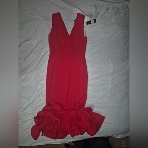 Fashion Nova Vibrant Red Ruffle Hem Dress